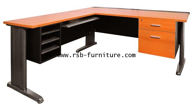 โต๊ะทำงานขาเหล็ก เข้ามุม + คีย์บอร์ด + ลิ้นชัก ขนาด 165 x 175 cm รหัส 1950