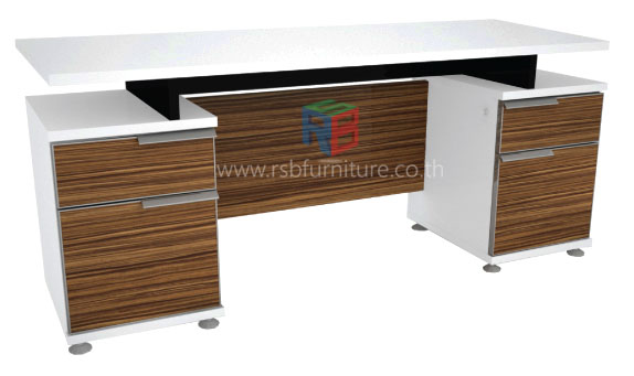 โต๊ะทำงาน 4 ลิ้นชัก ซ้าย - ขวา ขนาด 180 x 80 cm ZEBRANO/WHITE รหัส 2283