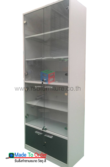 ตู้เก็บเอกสาร 6 ชั้น สูงพิเศษ ขนาด 80 x 40 สูง 200 cm บนกระจกบานเปิด ล่างบานเปิดทึบ รหัส 2562