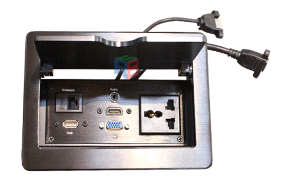 กล่องปลั๊กไฟ ป็อปอัพ สำหรับโต๊ะประชุม รหัส 2653 (1ปลั๊ก,1 usb, 1 Lan, 1 Audio, 1 Hdmi, 1 Vga)