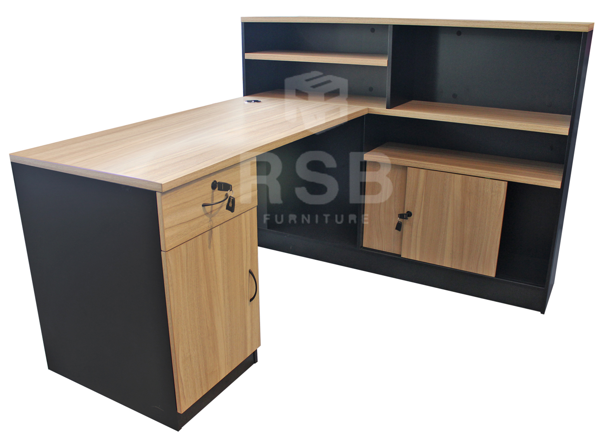 โต๊ะทำงานเข้ามุม+ตู้ไซด์บอร์ดสูงข้าง ขนาด W 150 x D140 x H109 cm รุ่นขายดี รหัส 2937