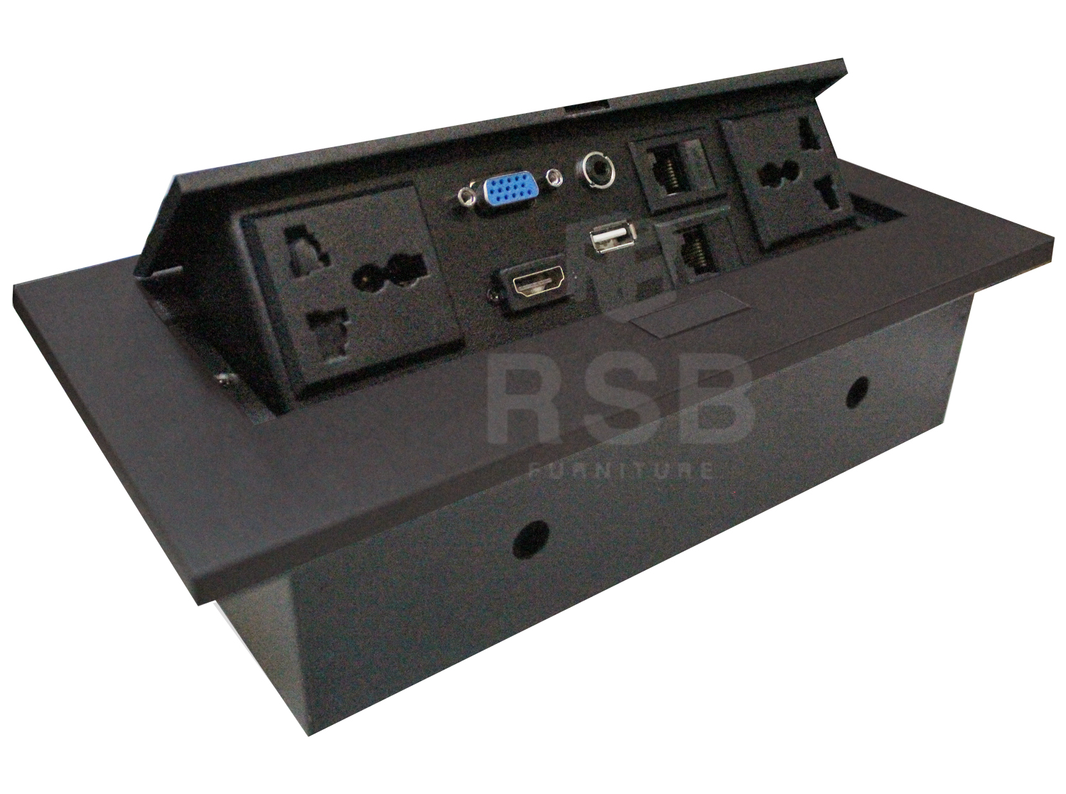 กล่องไฟฝั่งบนโต๊ะ LAN+HDMI+ปลั๊ก+VGA+AUDIO ขนาด W 26.5 cm รหัส 2939