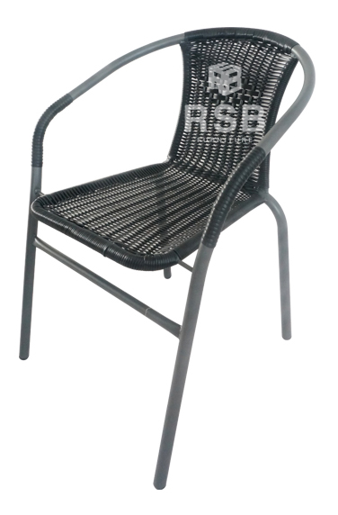 เก้าอี้หวาย สีดำ โครงเหล็กสีเทา ใช้กลางแจ้ง รหัส 3092