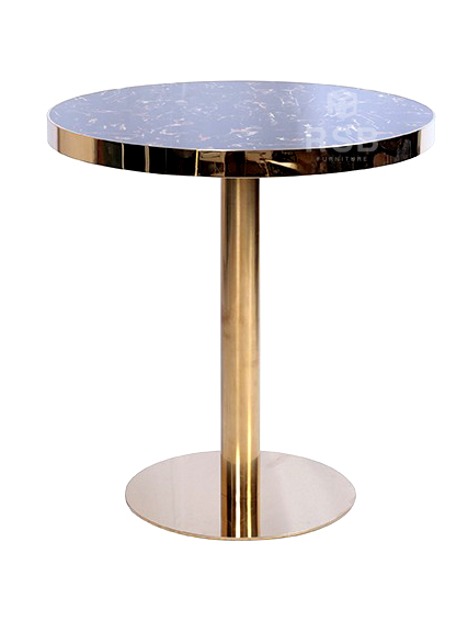 โต๊ะร้านกาแฟ โครงขาเหล็กทอง ท็อปไม้ลายหิน เส้นผ่านศูนย์กลาง 70 cm รหัส 3472
