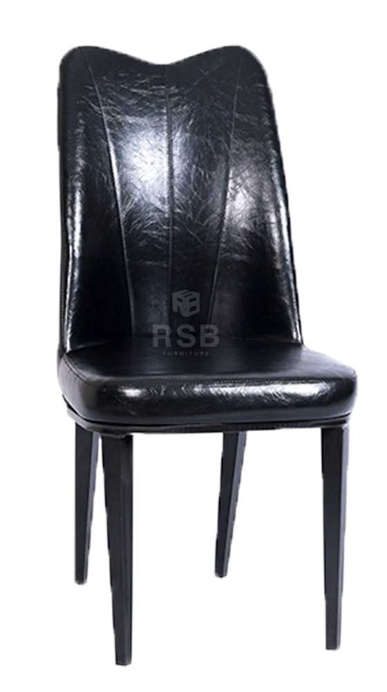 เก้าอี้ทานอาหาร ขาเหล็ก เบาะหนังสีดำ รหัส 3483