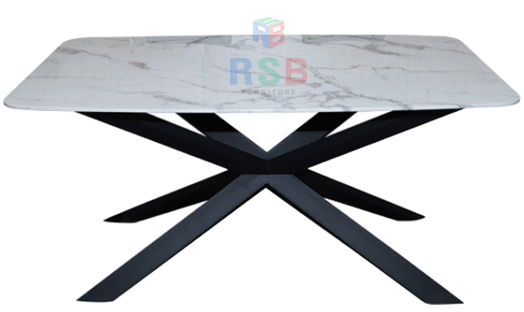 โต๊ ะTop หินอ่อน โครงขาเหล็ก Design ตัดกัน พ่นสีดำ ขนาด 150 x 90 cm. รหัส 3560