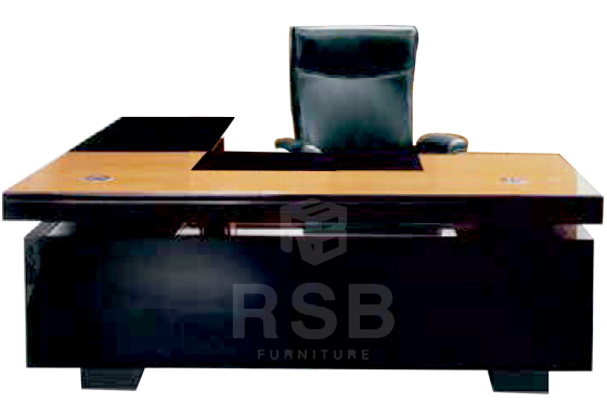 โต๊ะทำงานผู้บริหาร ยี่ห้อ Perfect รุ่น ES-20 ผิว Real veneer พร้อมตู้ไซด์บอร์ดข้าง ขนาด 200 x 235 cm รหัส 3606