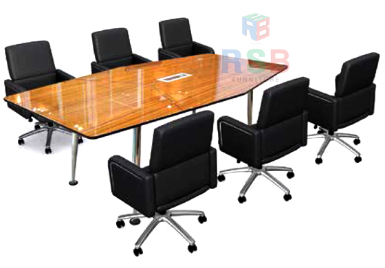 โต๊ะประชุม ยี่ห้อ Prefect รุ่น ES 17 ผิว Real veneer แบบเงา ขนาด 240 x 120 cm + กล่องไฟ รหัส 3608