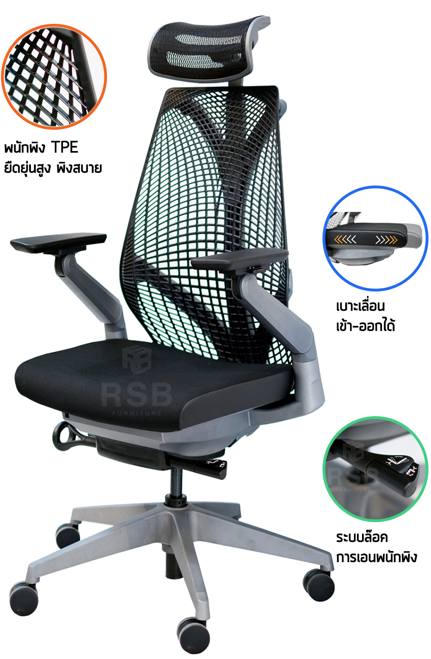 เก้าอี้ทำงาน Ergonomic chair รุ่นขายดี พนักพิง TPE รหัส 3806