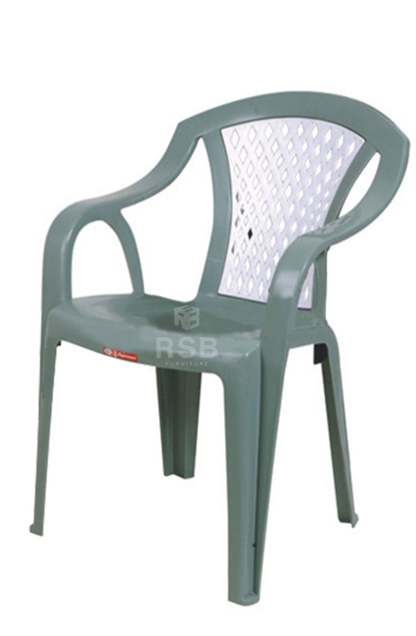 เก้าอี้พลาสติกสีเทา พนักพิงใหญ่ มีที่ท้าวแขน เกรด A รหัส 4000