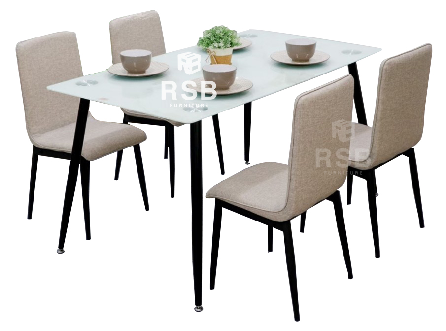 โต๊ะทานอาหาร โครงเหล็กพ่นสีดำ + เก้าอี้ 4 ตัว รหัส 4402
