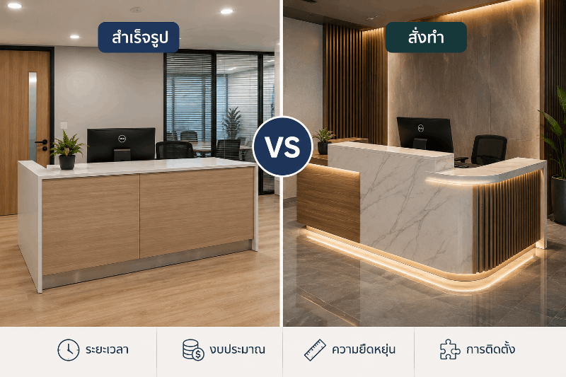 เปรียบเทียบเคาน์เตอร์สั่งทำและสำเร็จรูปสำหรับออฟฟิศ